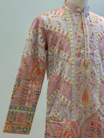 SM0326-02-05 Liliac Pink Heavy Work Silk Blend with Cotton Lining Kurta Set