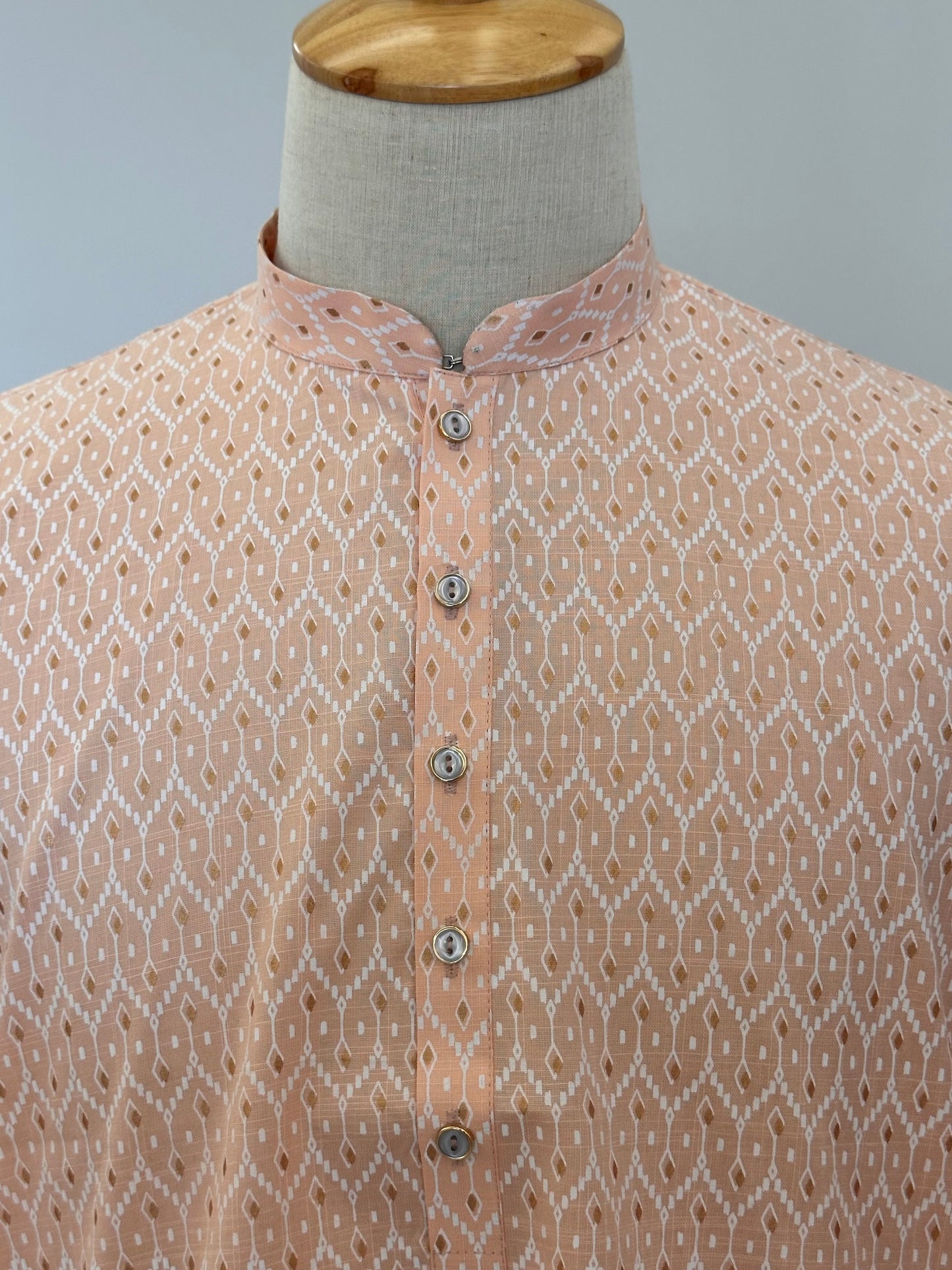 SM0226-01-07 Peach & White Printed Cotton Kurta