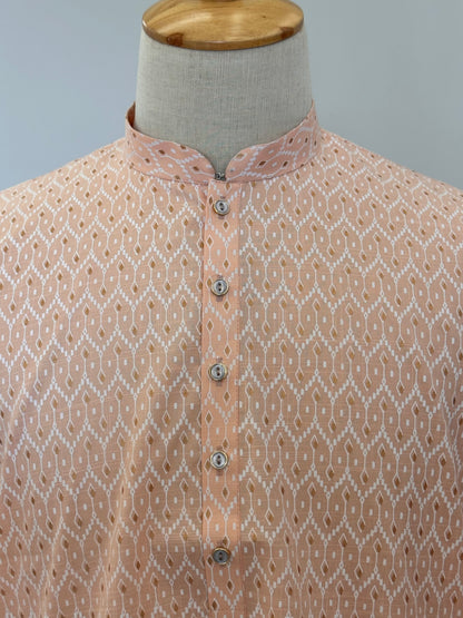 SM0226-01-07 Peach & White Printed Cotton Kurta