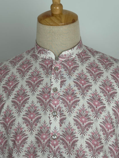 SM0826-01-06 White & Pink Soft Cotton Kurta