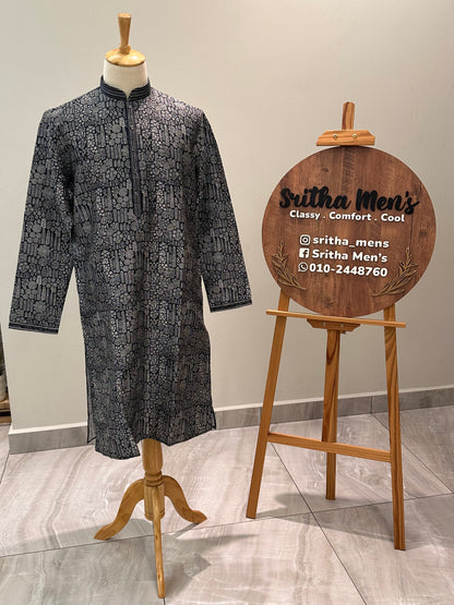 SM1225-01-13 Black & White Soft Cotton Silk Kurta