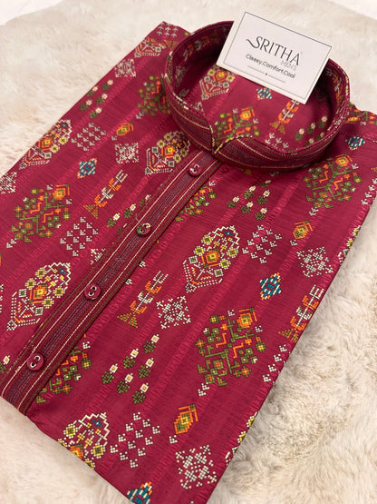 SM1225-01-16 Red Pink Soft Cotton Silk Kurta
