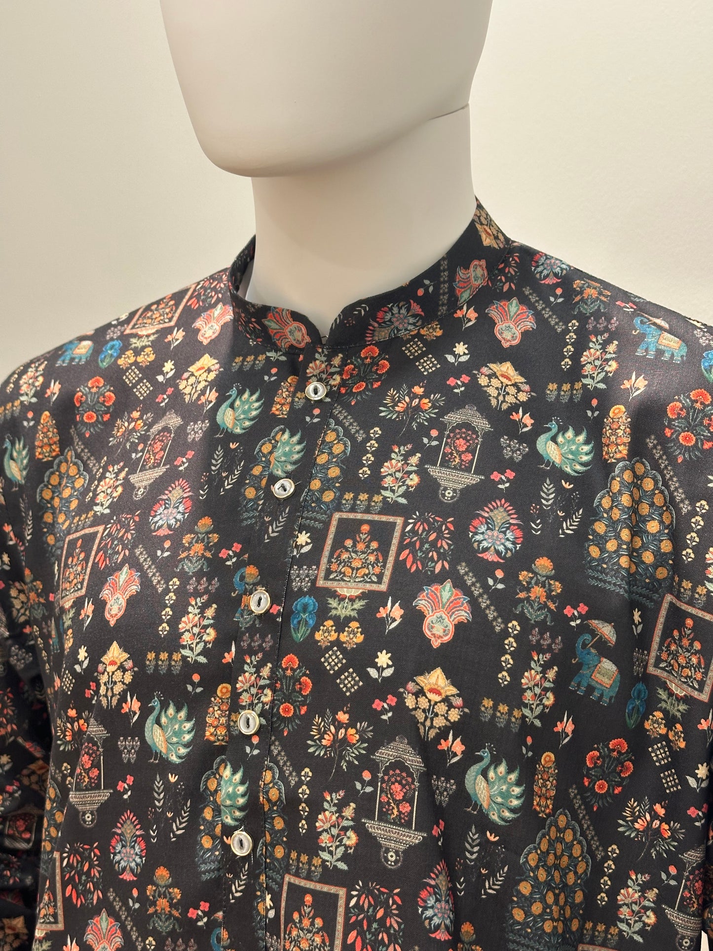 SM0726-01-02 Black Base Animal Printed Soft Cotton Kurta