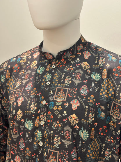 SM0726-01-02 Black Base Animal Printed Soft Cotton Kurta