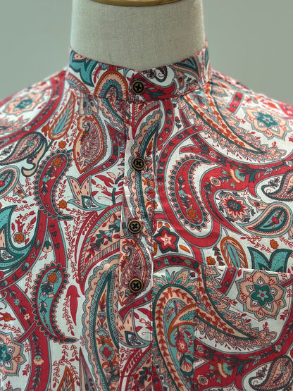 SM0525-16-17 Pink White Batik Long Sleeve Cotton Kurta