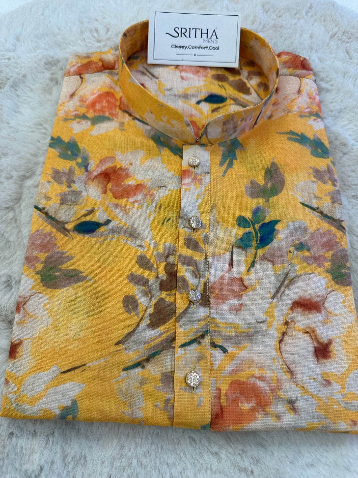 SM0825-01-02 Yellow Floral Cotton Kurta
