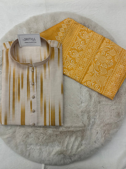 SM0825-01-07 Dual Tone Yellow & Beige Cotton Kurta