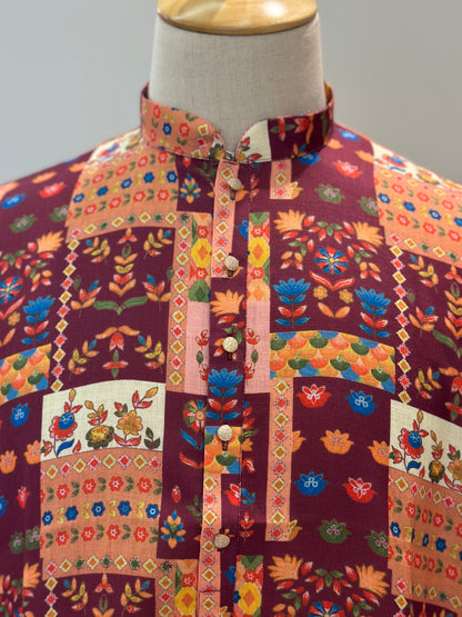 SM0825-01-03 Multicolour Patchwork Design Cotton Kurta