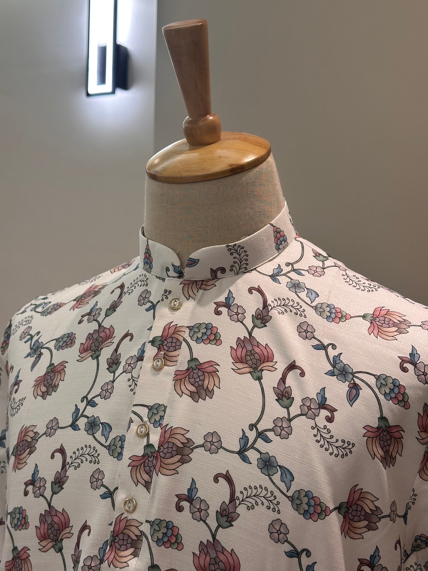 SM1225-01-03 White Base Blue Floral Soft Khadi Silk Kurta