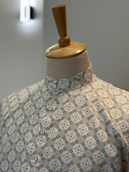 SM1025-18-02 White & Green Cotton Blend Short Kurta