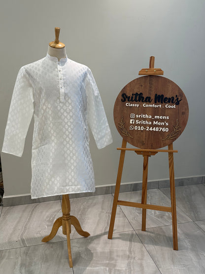 SM0526-02-01 White & Silver Soft Silk Blend Kurta Set