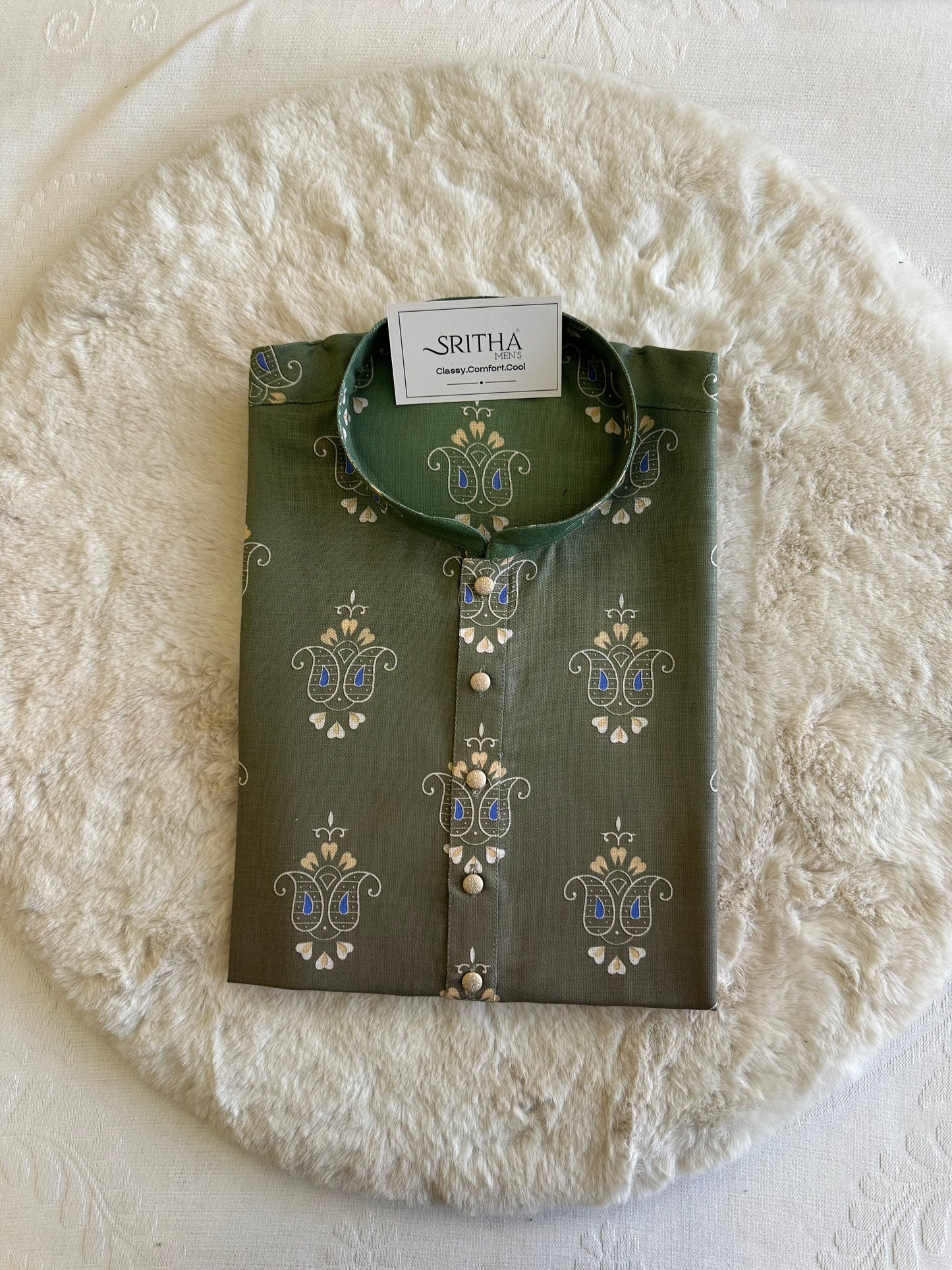 SM0825-01-09 Greyish Olive & Deep Wine Dual Tone  Cotton Kurta