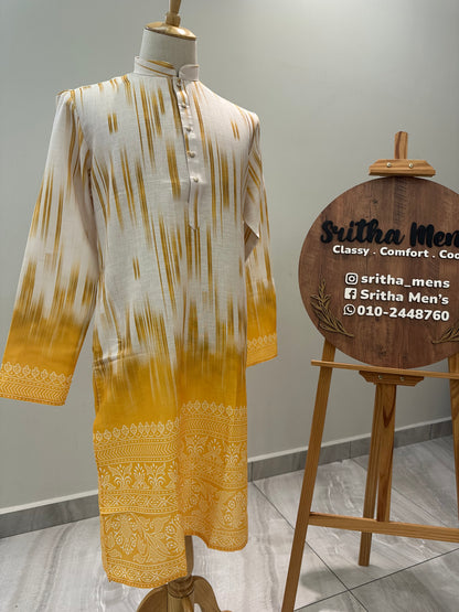 SM0825-01-07 Dual Tone Yellow & Beige Cotton Kurta