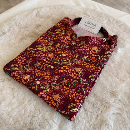 SM1125-02-14 Dark Red Light Silk Blend Kurta Set