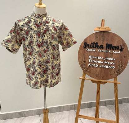 SM0925-16-06 Cream Mango Print Short Cotton Kurta