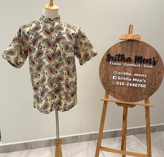 SM0925-16-06 Cream Mango Print Short Cotton Kurta