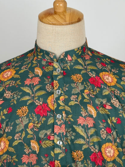SM0826-01-07 Dark Green Floral Soft Cotton Kurta