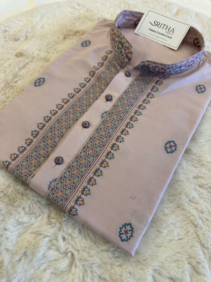 SM1125-06-03 Lavender Soft Silk & Woven Design Kurta Set