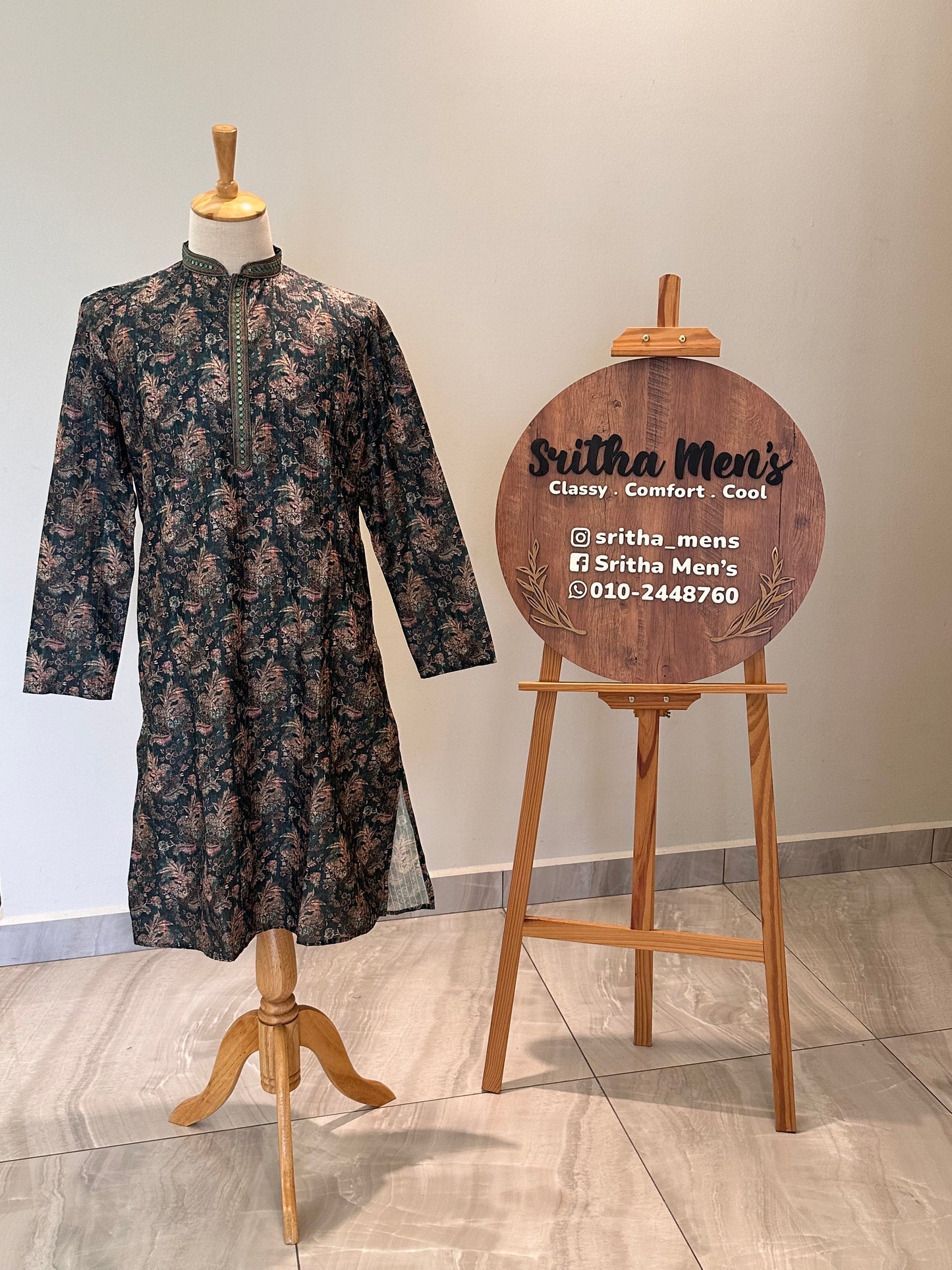 SM0326-06-05 Dark Green Floral With Transparent Sequins Soft Cotton Blend Kurta Set
