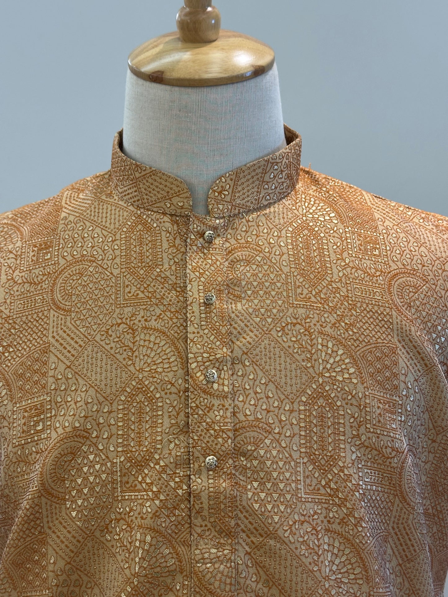SM0526-02-06 Orange & Gold Silk Blend Kurta with Cotton Lining Kurta Set