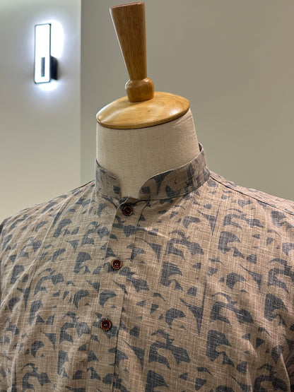 SM0925-18-14 Grey Blue Solid Cotton Short Kurta