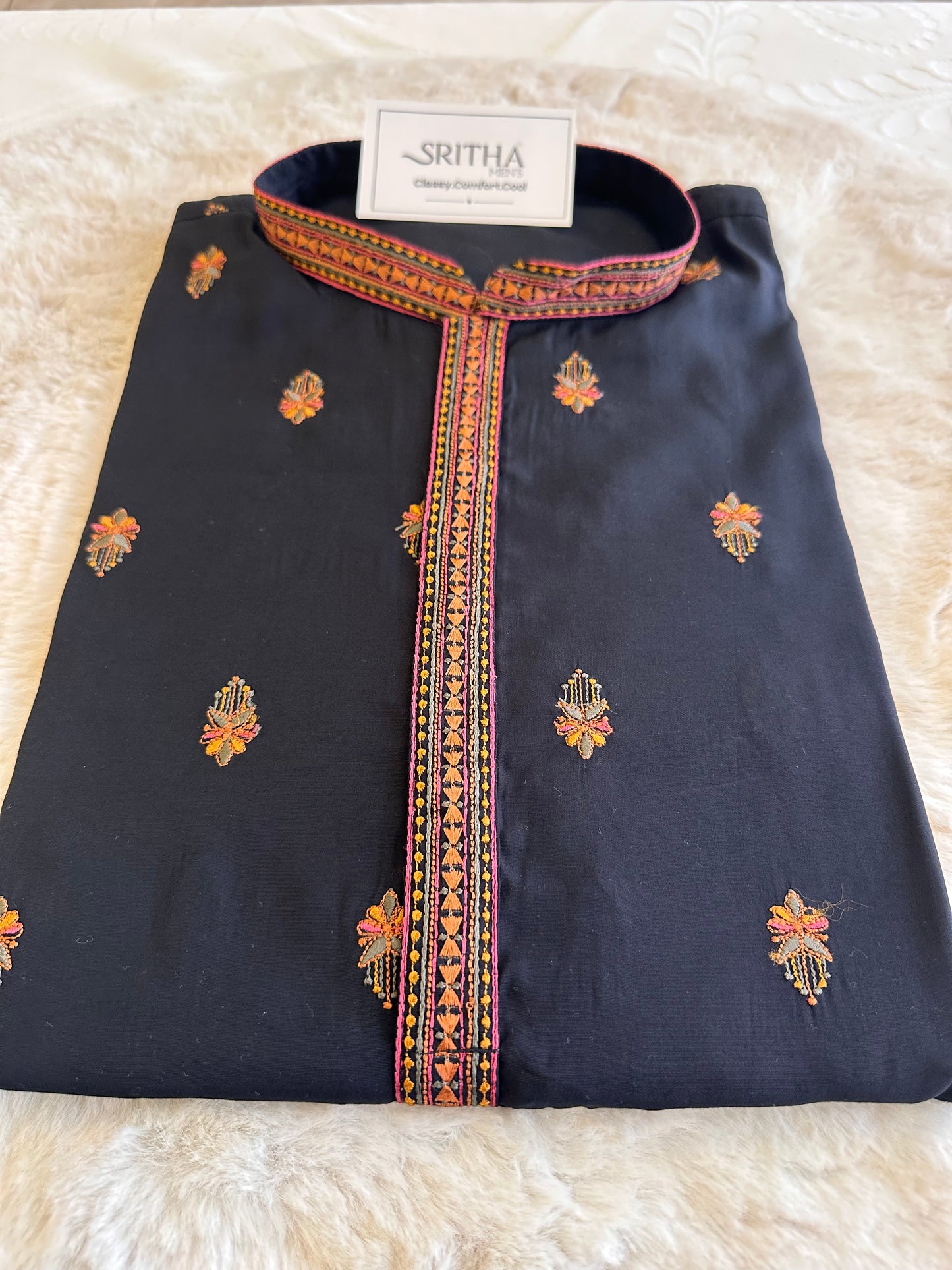 SM1125-06-05 Black Soft Silk & Colourful Embroidery Kurta Set
