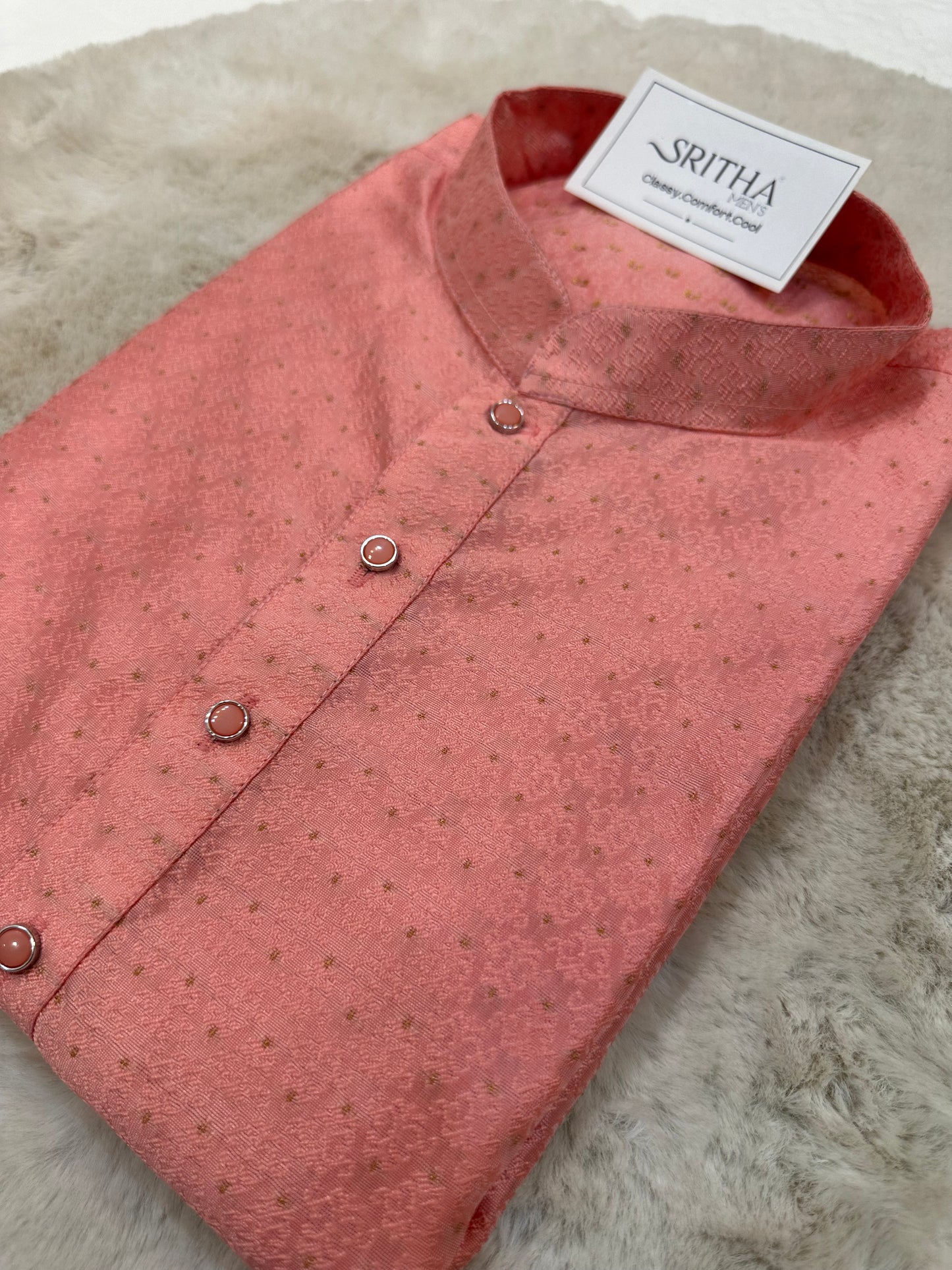 SM0626-02-11 Pink & Gold Silk Blend Kurta Set