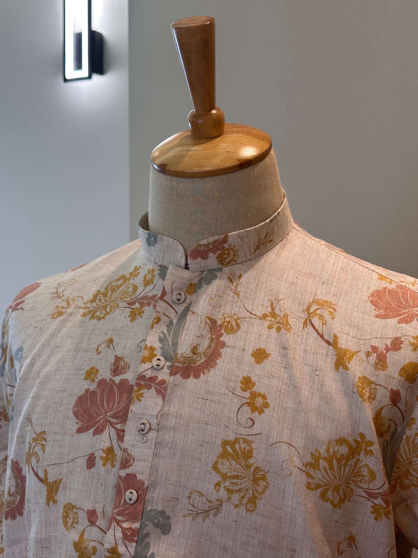 SM0226-01-05 Beige & Pink Yellow Floral Cotton Linen Kurta Set