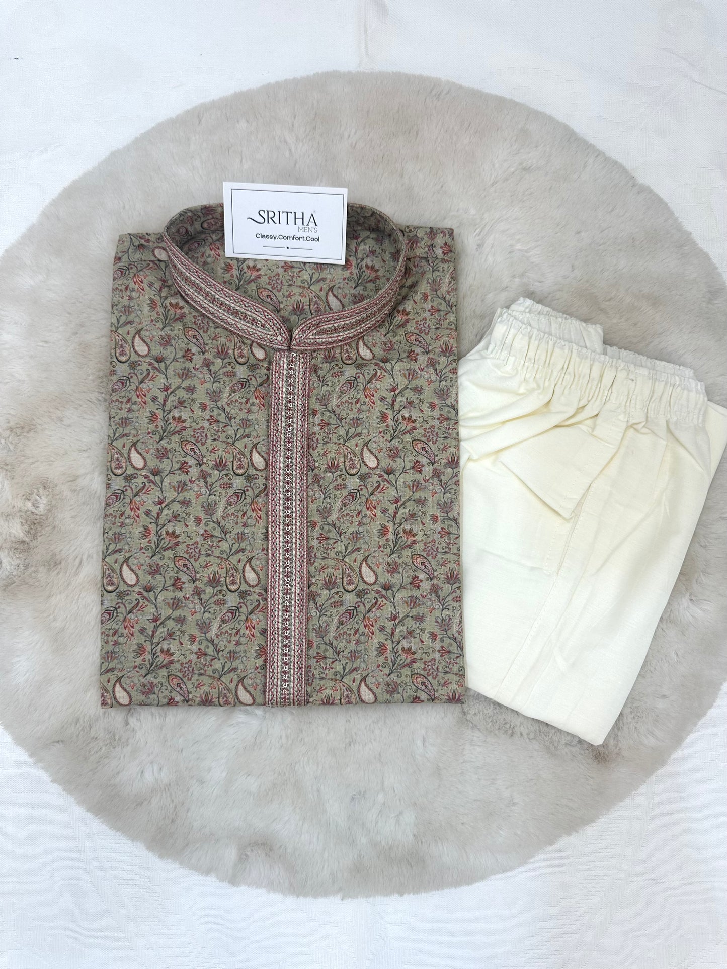 SM0726-06-06 Olive Green Soft Cotton Blend Kurta Set