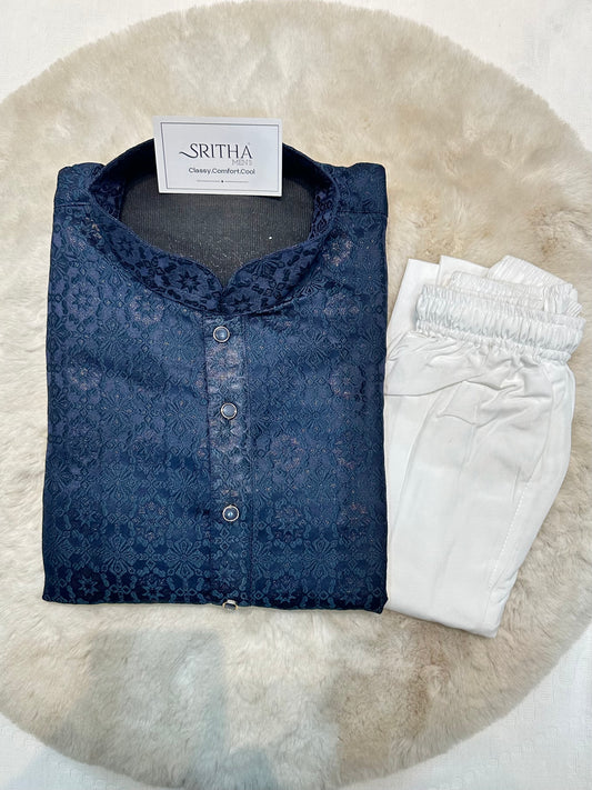 SM0626-02-08 Navy Base with Rama Shade Kurta Set