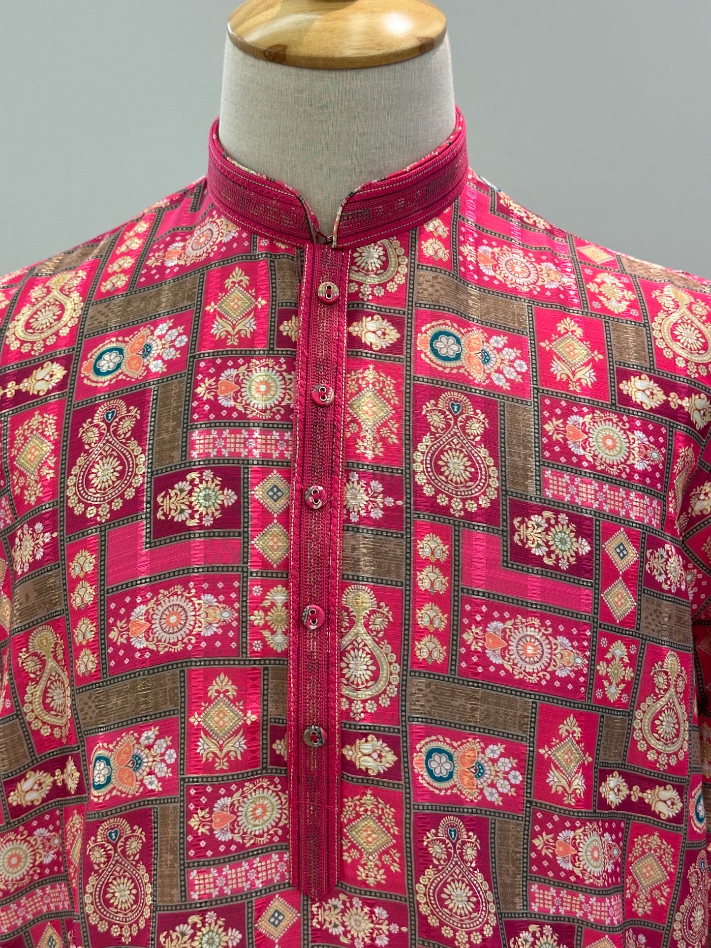 SM1225-01-12 Rani Pink & Gold White Soft Cotton Silk Kurta