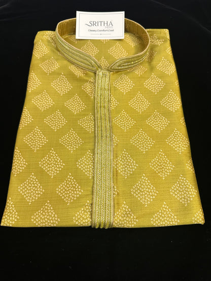 SM0726-06-01 Golden Green Soft Silk Blend Kurta Set