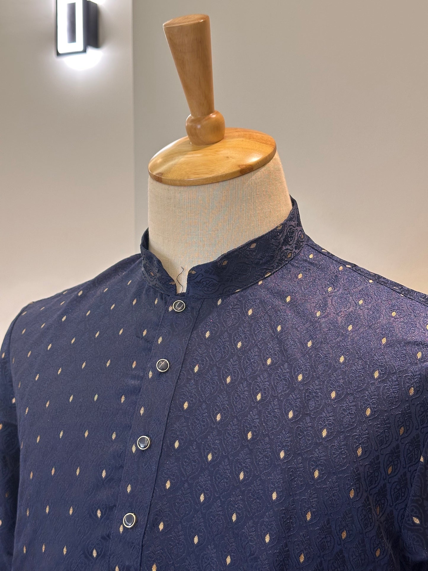 SM1125-02-09 Dual Shade Navy Blue Jacquard Kurta Set