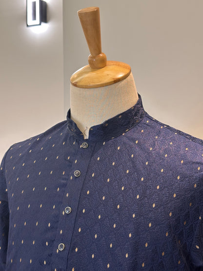 SM1125-02-09 Dual Shade Navy Blue Jacquard Kurta Set