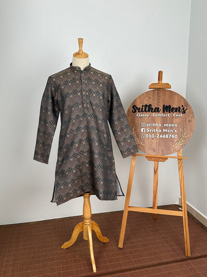 SM0826-02-16 Dark Green Heavy Design Jacquard Silk Blend Kurta Set