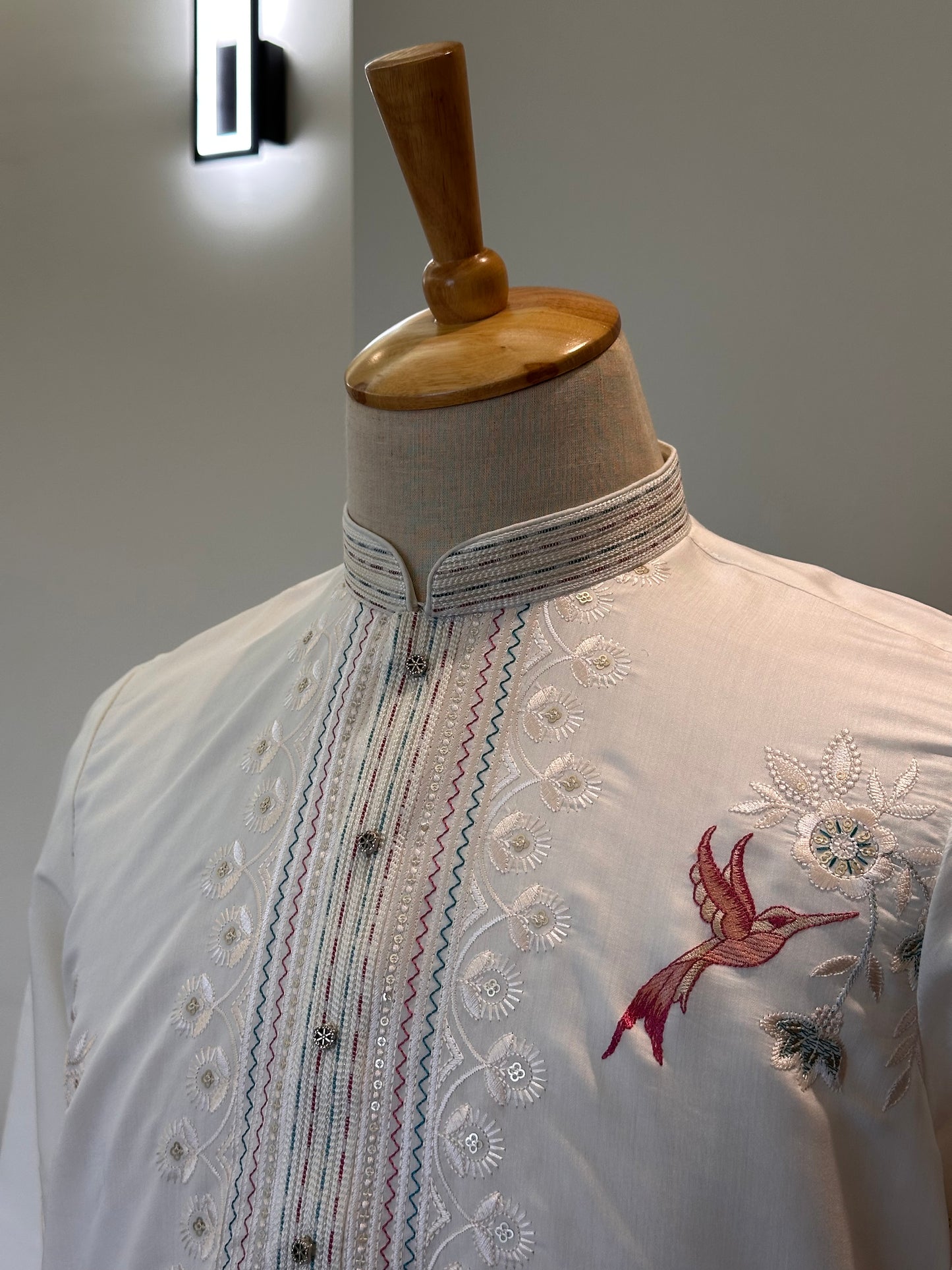 SM0326-02-04 White Embroidery Design Soft Cotton with Lining Kurta Set