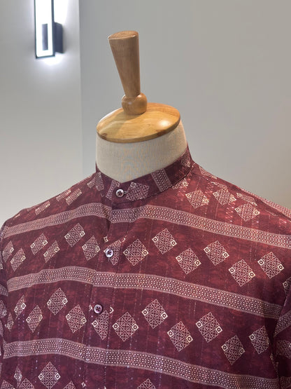 SM0326-18-01 Red Soft Silk Blend Kurta