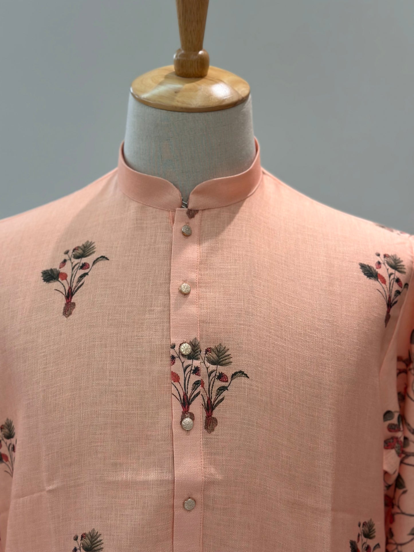 SM0825-01-08 Peach Orange Leaf & Floral Cotton Kurta