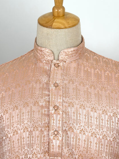 SM0826-02-11 Peach Orange Embossed Jacquard Silk Blend Kurta Set