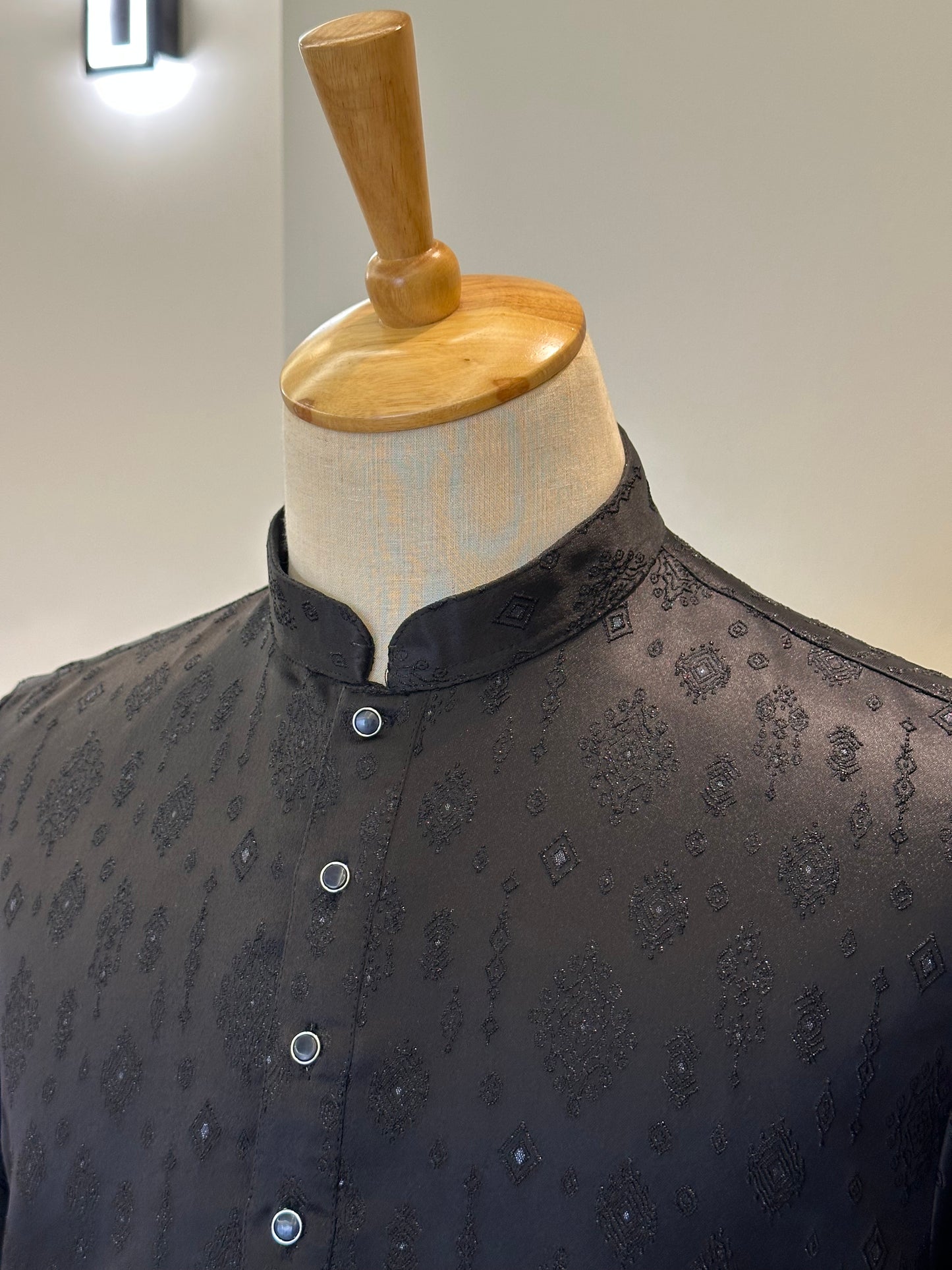 SM0626-02-03 Black Embossed  Design Silk Blend Kurta Set