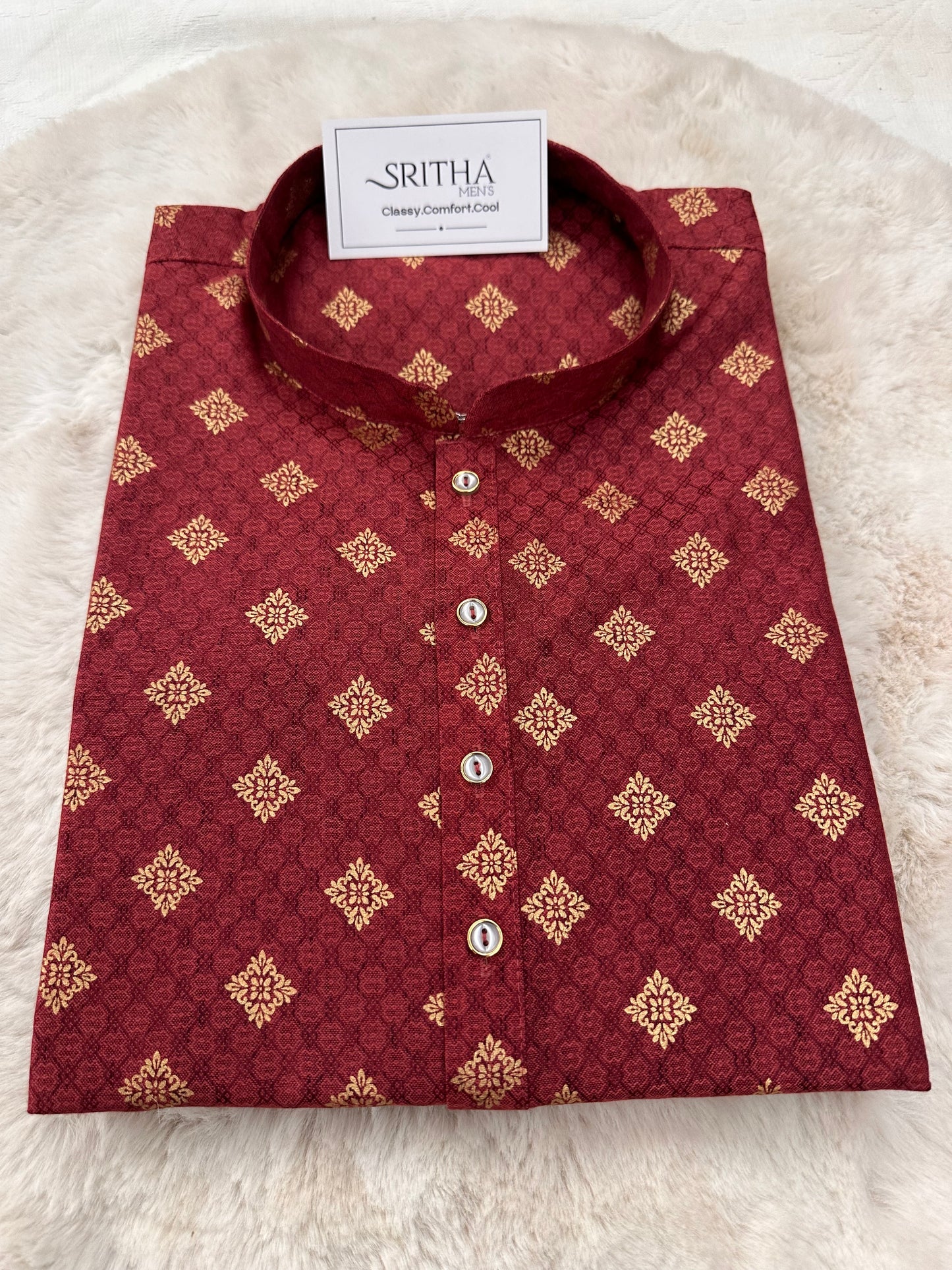 SM0126-01-03 Red & Gold Printed Cotton Kurta
