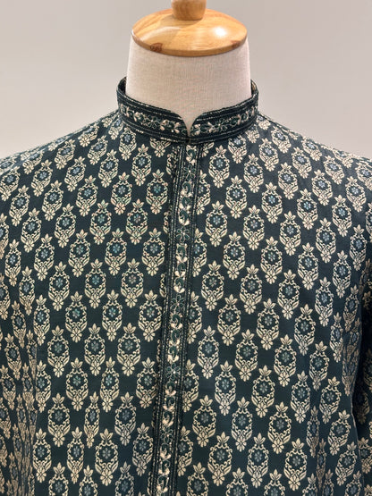 SM0126-02-03 Dark Green & Gold Jacquard with Cotton Lining Set