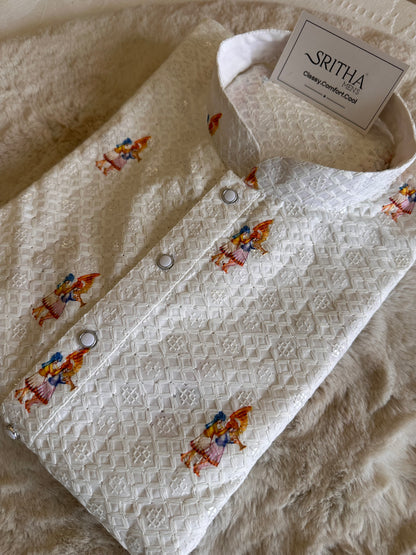 SM1125-02-19 White Wedding Design Cotton Kurta Set