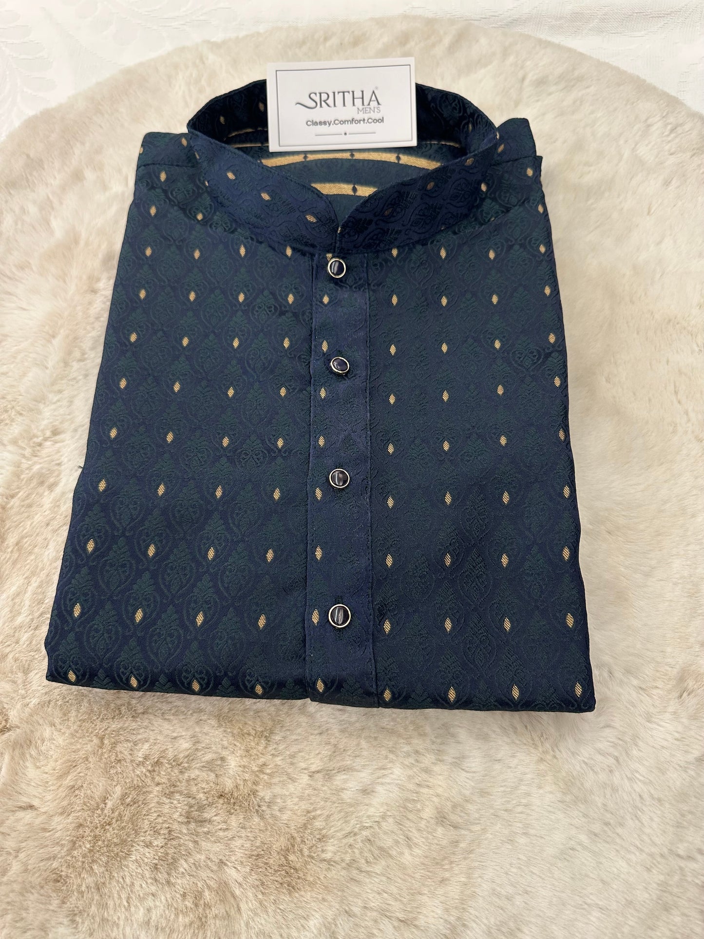 SM1125-02-10 Dual Shade Navy Blue & Green Jacquard Kurta Set