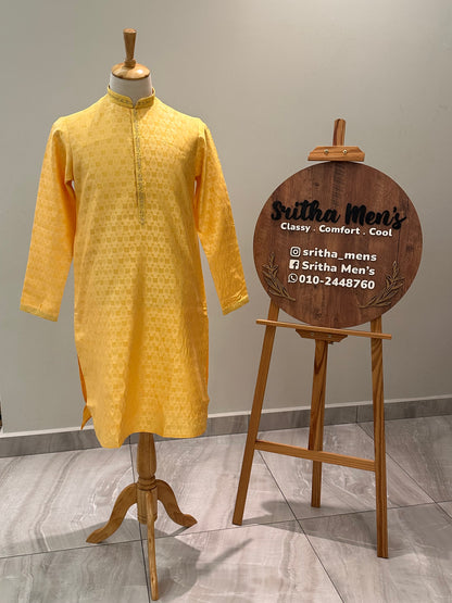 SM0126-02-02 Yellow Jacquard with Cotton Lining Set