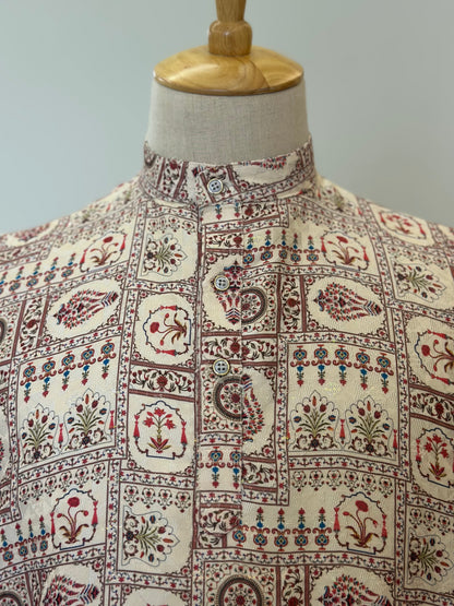 SM0925-18-04 Off White Red Sequins Short Kurta