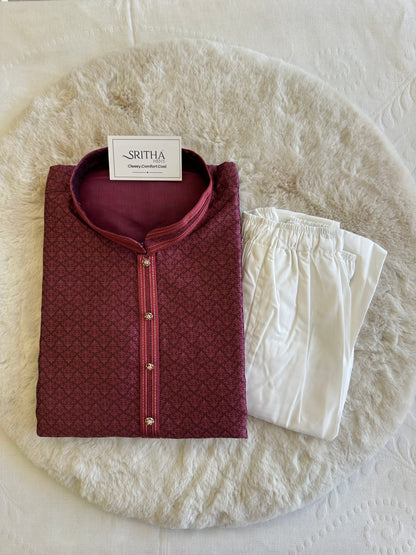 SM0825-02-06 Rose Pink Jacquard With Full Cotton Lining Kurta Set