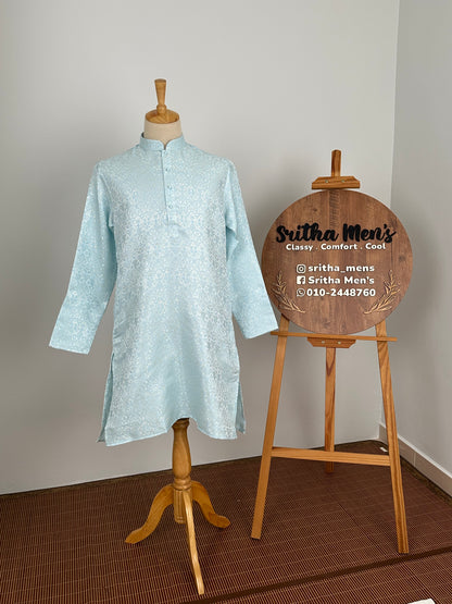 SM0826-02-03 Pastel Blue & Silver Soft Jacquard Silk Blend Kurta Set