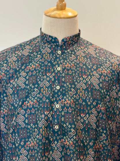SM0625-01-09 Bottle Green Printed Cotton Kurta