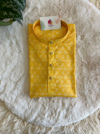 SM0224-01-02 Yellow & White Solid Cotton Kurta